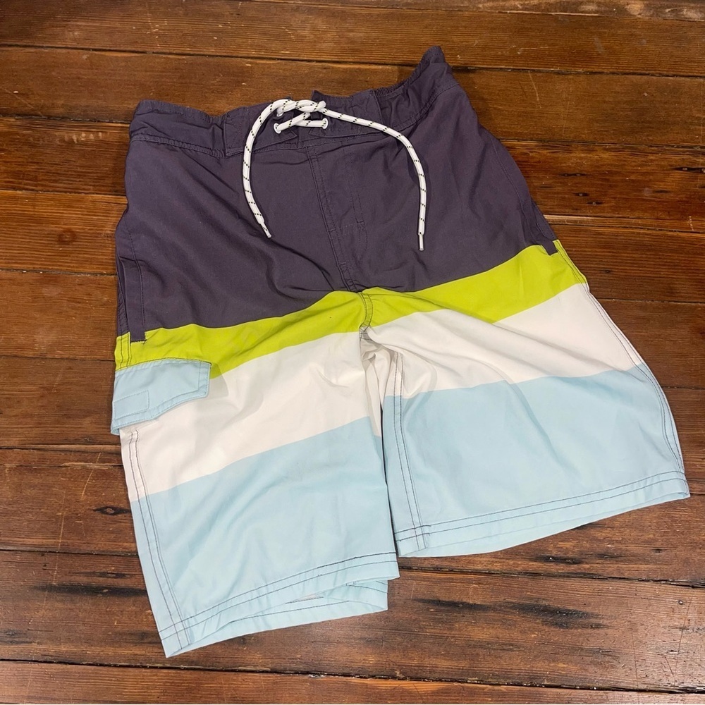 Dip Blue and Green Board Shorts with Color Block Design